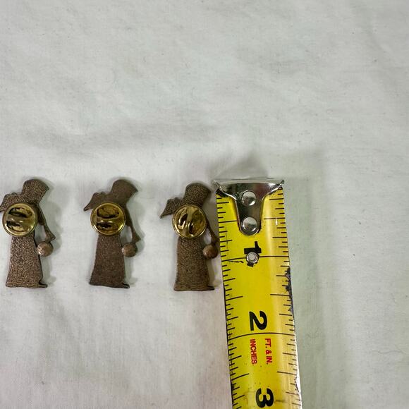 VTG Set 3 Distressed Goldtone Angel Lapel Pins Horns Green Blue Orange Crystals - Picture 4 of 4